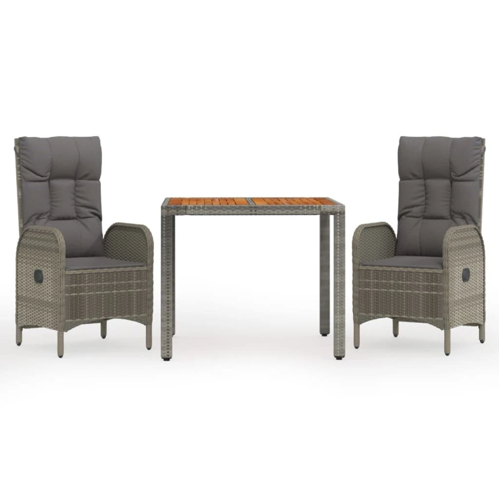 Set Comedor De Jardín 3 Piezas Con Cojines Ratán Sintético Gris VidaXL 4 Set Comedor De Jardín 3 Piezas Con Cojines Ratán Sintético Gris VidaXL - Imagen 2