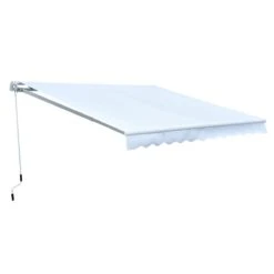 Outsunny Toldo Manual Plegable De Aluminio Ángulo Ajustable Con Manivela Para Exterior Balcón Jardín Terraza 3x2,5m Blanco