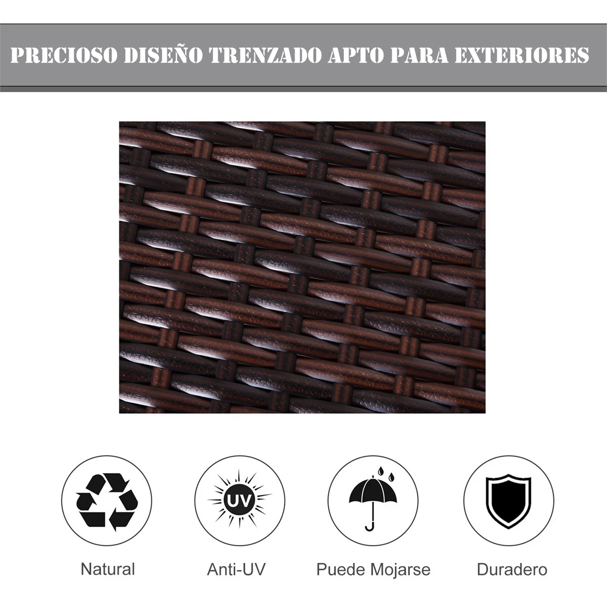 Outsunny Conjunto De Tumbona Exterior De Ratán 2 Plazas Con Cojines Acolchados Resistente Al Agua Con Respaldo Regulable De 5 Niveles Soporta 220 Kg 195x120x28 Cm Marrón 8 Outsunny Conjunto De Tumbona Exterior De Ratán 2 Plazas Con Cojines Acolchados Resistente Al Agua Con Respaldo Regulable De 5 Niveles Soporta 220 Kg 195x120x28 Cm Marrón - Imagen 6