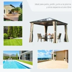 Outsunny Cenador Para Jardín 3x3 M Alumnio Pabellón Para Exterior Con Techo De Policarbonato Anti-UV Y 4 Mosquiteras Laterales Con Cremalleras Para Fiestas Eventos Beige -OUTSUNNY TIENDA c5ed6a988f2444cf6fe11fa61bc45d54f9db6d2a 41d8d7cbdeb3460a895eefc6cdeff821