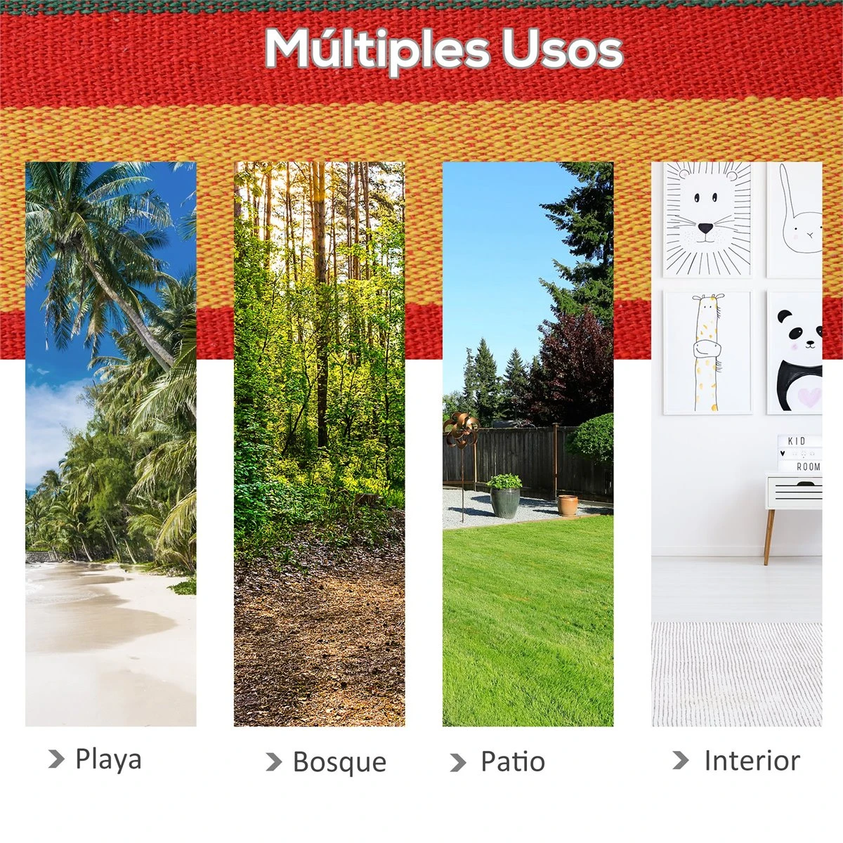 Outsunny Hamaca De Algodón Para Jardín 200x100 Cm Hamaca Colgante Portátil Carga Máx. 120 Kg Para Acampar Piscina Camping Rayas Multicolor 8 Outsunny Hamaca De Algodón Para Jardín 200x100 Cm Hamaca Colgante Portátil Carga Máx. 120 Kg Para Acampar Piscina Camping Rayas Multicolor - Imagen 6