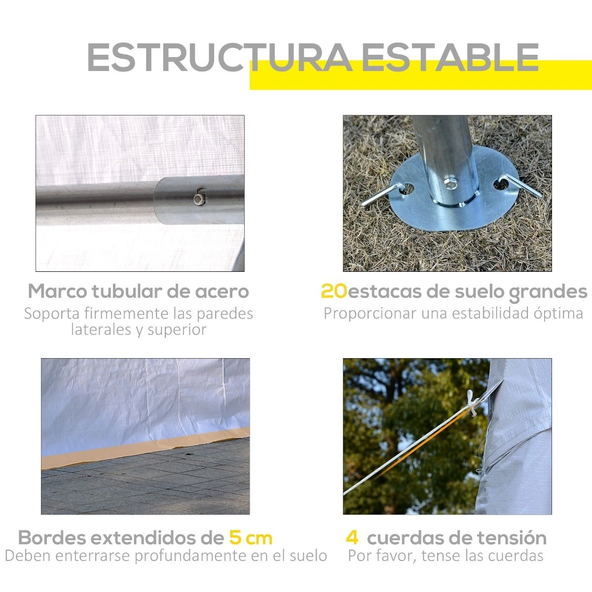 Outsunny Carpa De Jardín Cochera Gazebo 6x4m Pergola Cenador Pabellón 4 Paneles Laterales 6 Ventanas Para Fiesta Eventos Bodas Acero PE Blanco 10 Outsunny Carpa De Jardín Cochera Gazebo 6x4m Pergola Cenador Pabellón 4 Paneles Laterales 6 Ventanas Para Fiesta Eventos Bodas Acero PE Blanco - Imagen 8