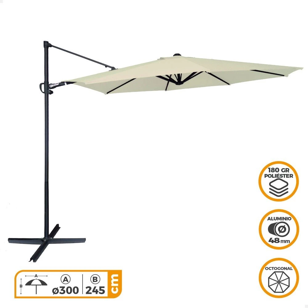 Parasol Excéntrico Roma Aktive Garden Ø300 Cm Crema Mástil Aluminio 4 Parasol Excéntrico Roma Aktive Garden Ø300 Cm Crema Mástil Aluminio - Imagen 2