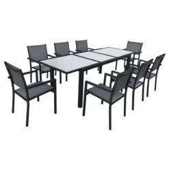 Conjunto De Muebles De Jardín FIRENZE Extensible 8 Asientos En Textileno Y Aluminio