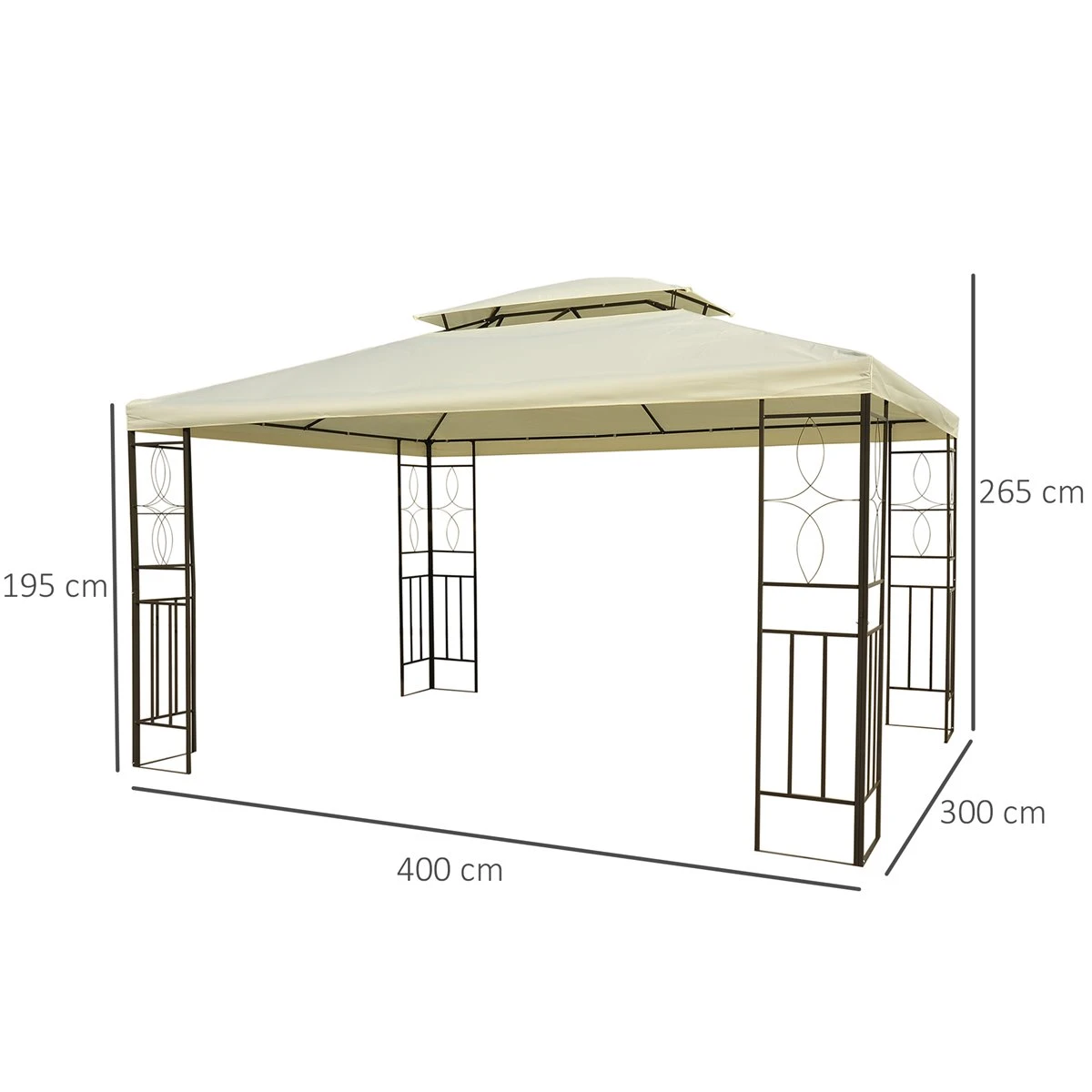 Outsunny Cenador De Jardín 3x4m Pabellón Para Exterior Con Doble Techo De Ventilación Y 4 Columnas De Acero Estable Para Fiestas Eventos Patio Crema 5 Outsunny Cenador De Jardín 3x4m Pabellón Para Exterior Con Doble Techo De Ventilación Y 4 Columnas De Acero Estable Para Fiestas Eventos Patio Crema - Imagen 3
