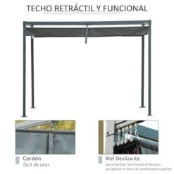 Outsunny Pérgola 3x2 M Cenador De Jardín Con Techo Retráctil De Poliéster Con Recubrimiento Resistente Para Celebraciones Fiestas Bodas Gris 15 Outsunny Pérgola 3x2 M Cenador De Jardín Con Techo Retráctil De Poliéster Con Recubrimiento Resistente Para Celebraciones Fiestas Bodas Gris -OUTSUNNY TIENDA c92bb16b02d24cd9d224eb839ad96af916abd6e0 0ffca45f5fce46a2b164368c43eb000f