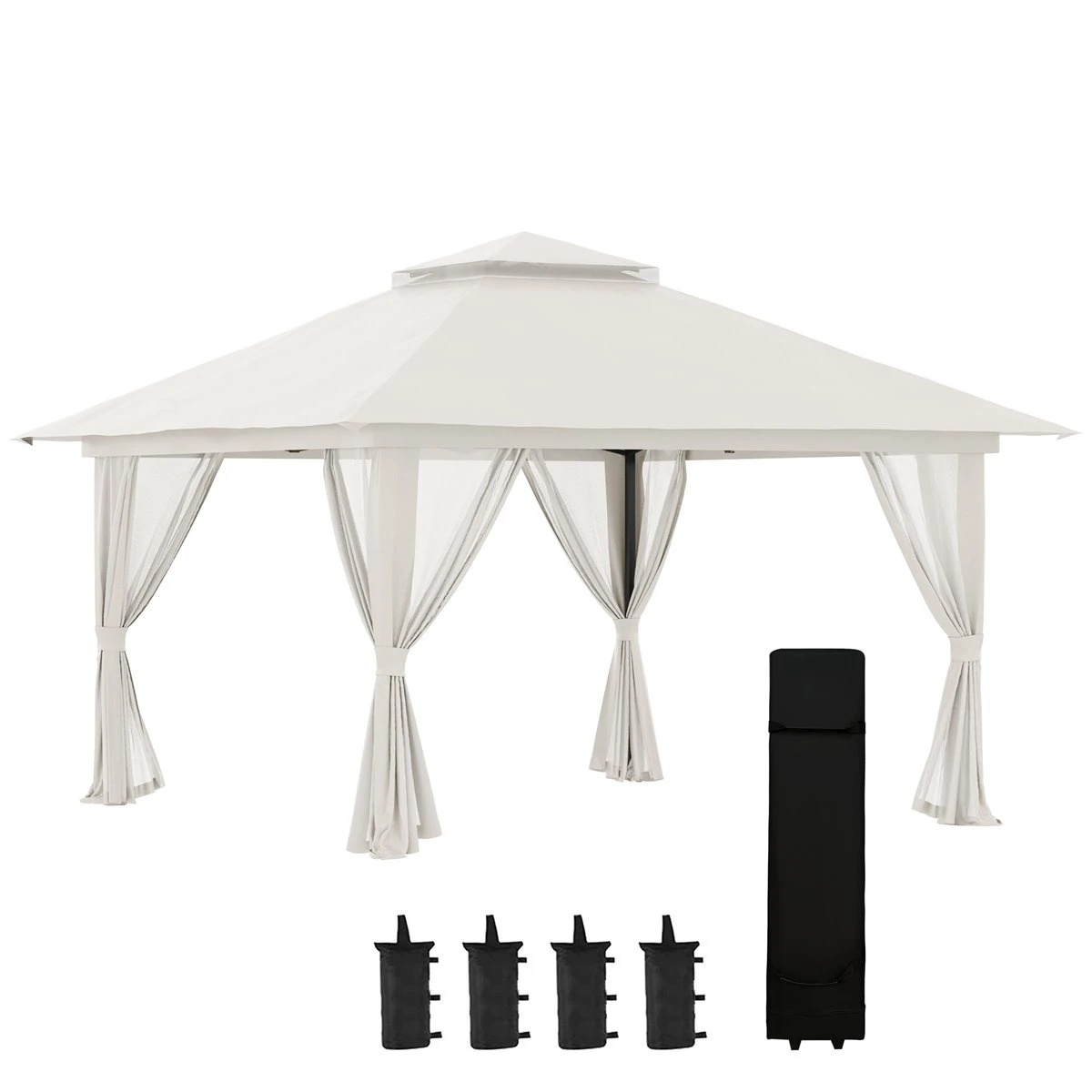 Outsunny Carpa Plegable Pop-up 3,92x3,92x2,83 M Cenador De Jardín Con Altura Ajustable Protección UV50+ Doble Techo Mosquiteras Y Bolsa De Ruedas Para Fiestas Camping Crema 3 Outsunny Carpa Plegable Pop-up 3,92x3,92x2,83 M Cenador De Jardín Con Altura Ajustable Protección UV50+ Doble Techo Mosquiteras Y Bolsa De Ruedas Para Fiestas Camping Crema