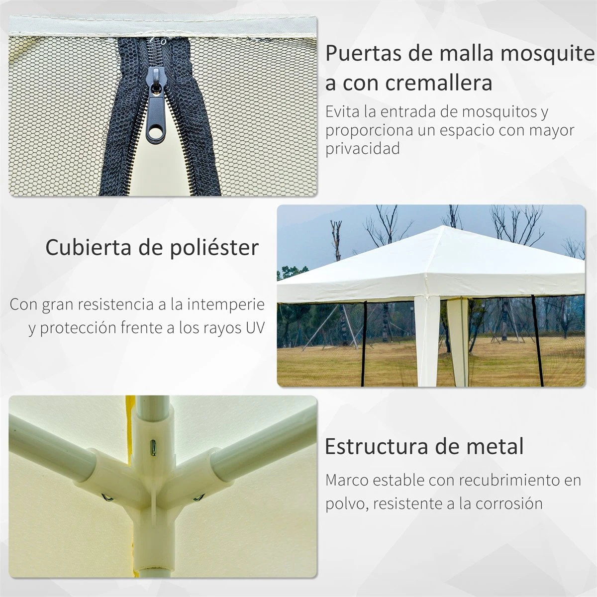 Outsunny Carpa De Jardín 3x3 M Cenador Con 4 Partes Laterales Mosquitera Con Cremallera Protección UV Para Patio Exterior Eventos Fiesta Beige 7 Outsunny Carpa De Jardín 3x3 M Cenador Con 4 Partes Laterales Mosquitera Con Cremallera Protección UV Para Patio Exterior Eventos Fiesta Beige - Imagen 5