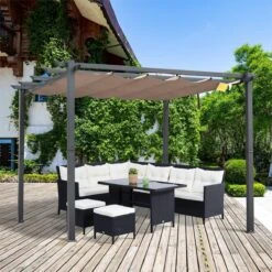 Outsunny Pérgola De Aluminio Gazebo Cenador 3x3m Para Jardín Patio O Terraza Con Techo Retráctil Tela Poliéster Resistente A Agua Y UV 21 Outsunny Pérgola De Aluminio Gazebo Cenador 3x3m Para Jardín Patio O Terraza Con Techo Retráctil Tela Poliéster Resistente A Agua Y UV -OUTSUNNY TIENDA cc27a5dda4dde95b82102a8ea903163598d37170 dedf4960050f4398956d2f53fa860429