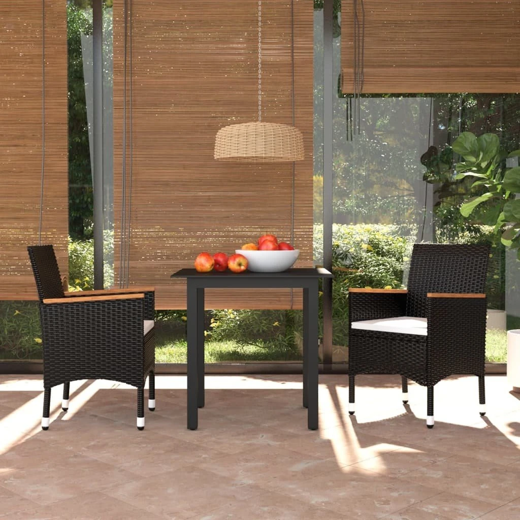 Set De Comedor De Jardín 3 Pzas Y Cojines Ratán Sintético Negro VidaXL 5 Set De Comedor De Jardín 3 Pzas Y Cojines Ratán Sintético Negro VidaXL - Imagen 3