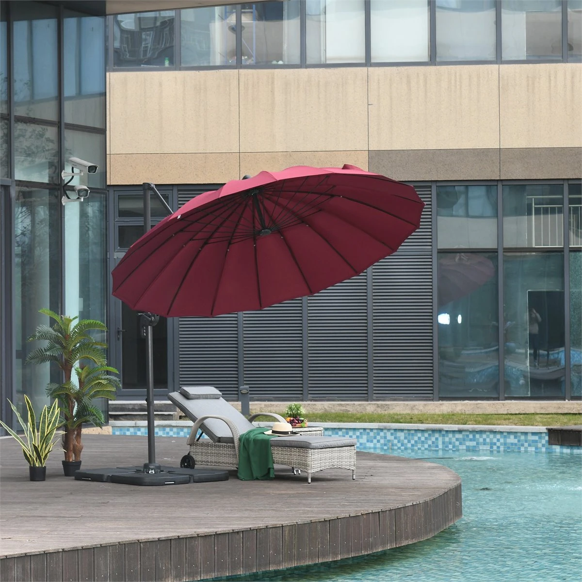 Outsunny Parasol Sombrilla De Jardín Ø300 Cm De Diámetro Con Manivela Y Poste Giratorio 360° Techo Inclinable En 6 Posiciones Base Cruzada Incluida Rojo 4 Outsunny Parasol Sombrilla De Jardín Ø300 Cm De Diámetro Con Manivela Y Poste Giratorio 360° Techo Inclinable En 6 Posiciones Base Cruzada Incluida Rojo - Imagen 2