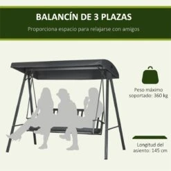 Outsunny Columpio De Jardín De 3 Plazas Silla Balancín Con Toldo Inclinable Cojín Extraíble Y Marco De Acero Para Terraza Piscina Patio Carga 360 Kg 210x128x184 Cm Gris Oscuro 14 Outsunny Columpio De Jardín De 3 Plazas Silla Balancín Con Toldo Inclinable Cojín Extraíble Y Marco De Acero Para Terraza Piscina Patio Carga 360 Kg 210x128x184 Cm Gris Oscuro -OUTSUNNY TIENDA ce54e8a4cafa9ae841e93b49ba622b53e698b120 ec5257be994e482fa556eaed505abe3b