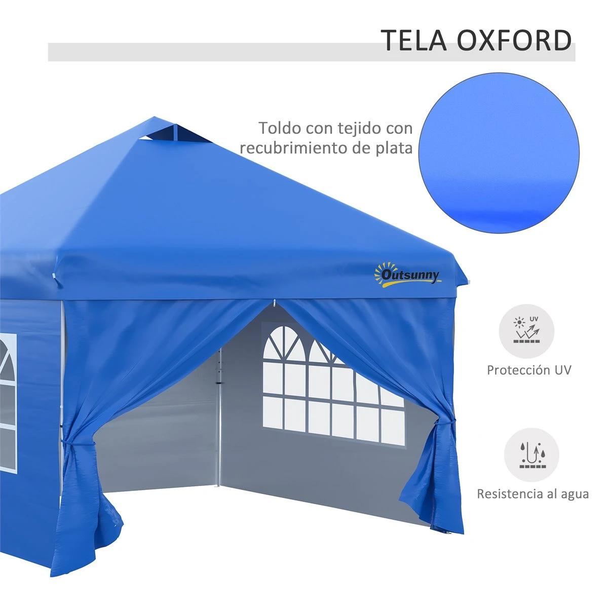 Outsunny Carpa Plegable 3x3 M Con Altura Ajustable De 3 Niveles Cenador De Jardín Con 4 Paredes Extraíbles 2 Ventanas 4 Sacos De Arena Y Bolsa De Transporte Para Camping Azul 7 Outsunny Carpa Plegable 3x3 M Con Altura Ajustable De 3 Niveles Cenador De Jardín Con 4 Paredes Extraíbles 2 Ventanas 4 Sacos De Arena Y Bolsa De Transporte Para Camping Azul - Imagen 5
