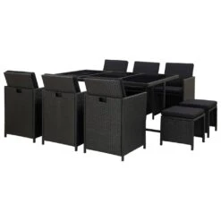 Set Comedor De Jardín 11 Piezas Y Cojines Ratán Sintético Negro VidaXL