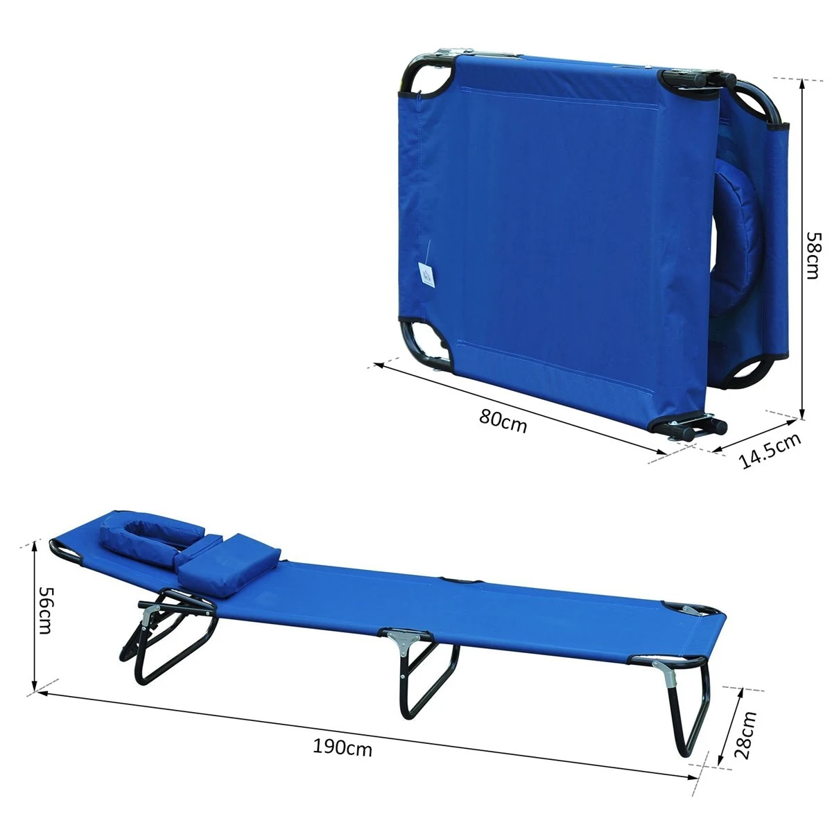 Outsunny Tumbona Plegable Con Respaldo Ajustable En 4 Posiciones Tumbona De Jardín Con Almohada Marco De Acero Y Tela Oxford Para Camping Playa Terraza 190x56x28 Cm Azul 5 Outsunny Tumbona Plegable Con Respaldo Ajustable En 4 Posiciones Tumbona De Jardín Con Almohada Marco De Acero Y Tela Oxford Para Camping Playa Terraza 190x56x28 Cm Azul - Imagen 3