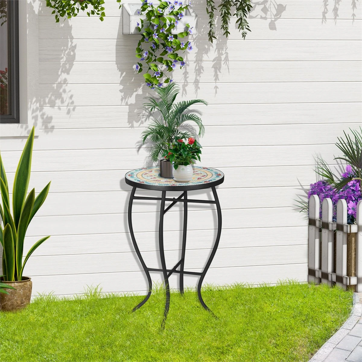 Outsunny Mesa De Jardín Redonda Mesa Auxiliar De Mosaico Con Patas De Metal Para Patio Terraza Exterior Balcón 35,5x35,5x53,5 Cm Turquesa 4 Outsunny Mesa De Jardín Redonda Mesa Auxiliar De Mosaico Con Patas De Metal Para Patio Terraza Exterior Balcón 35,5x35,5x53,5 Cm Turquesa - Imagen 2