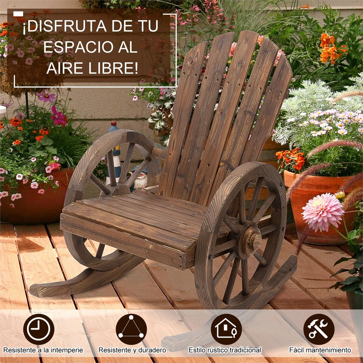 Outsunny Mecedora Rústica De Madera Maciza Para Exteriores Sillón Balancín De Terraza O Jardín 88x68x92 Cm Color Madera Envejecida 7 Outsunny Mecedora Rústica De Madera Maciza Para Exteriores Sillón Balancín De Terraza O Jardín 88x68x92 Cm Color Madera Envejecida - Imagen 5