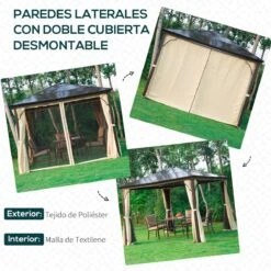 Outsunny Cenador Para Jardín 3x3 M Alumnio Pabellón Para Exterior Con Techo De Policarbonato Anti-UV Y 4 Mosquiteras Laterales Con Cremalleras Para Fiestas Eventos Beige -OUTSUNNY TIENDA d371f95f2ebd53e19b64f8b5bf1a875ef81ab0a8 5eb24a018f4f4c63b6c8a9ed3950b68d