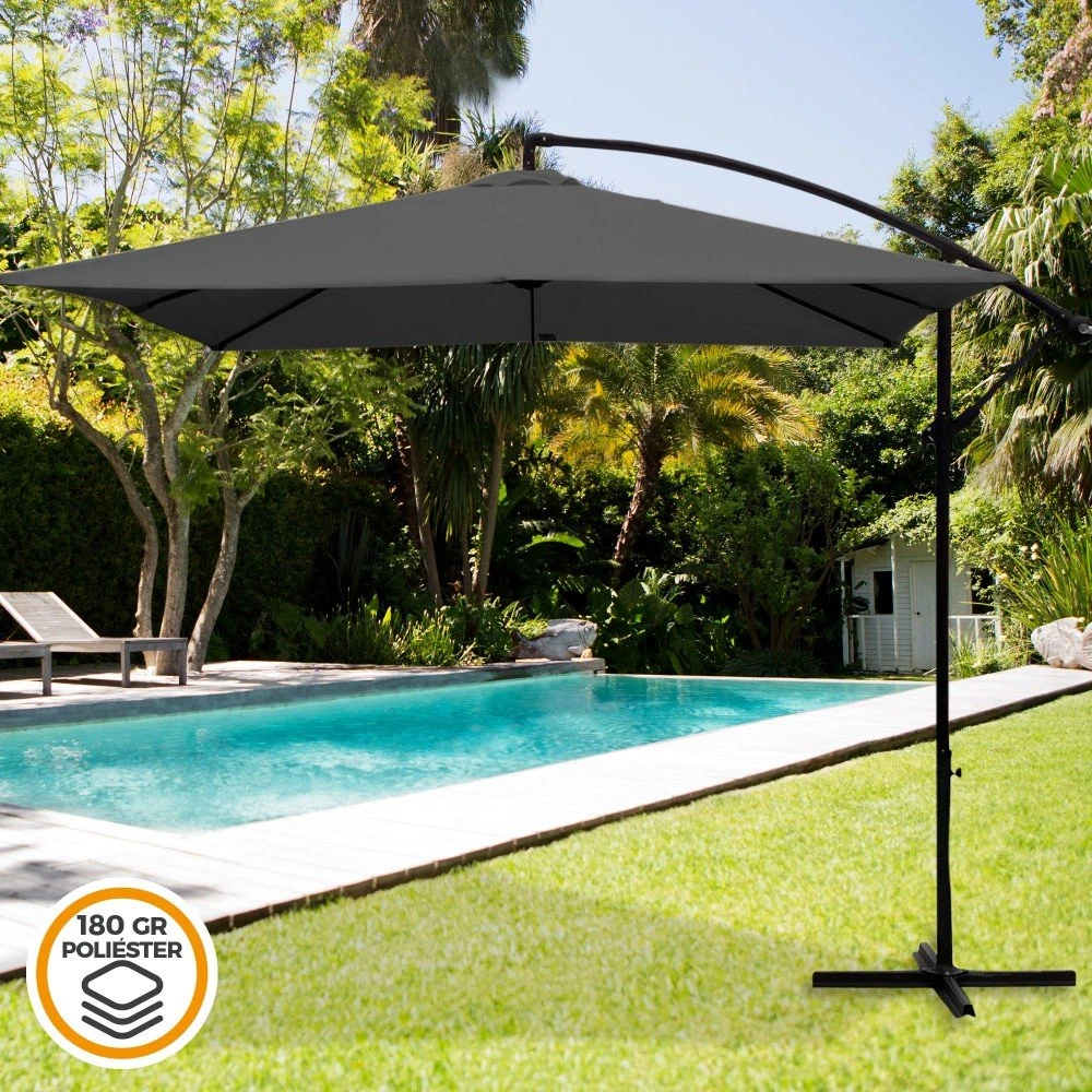 Parasol Excéntrico Banana 300x300x250 Cm Antracita Mástil Acero Aktive 7 Parasol Excéntrico Banana 300x300x250 Cm Antracita Mástil Acero Aktive - Imagen 5