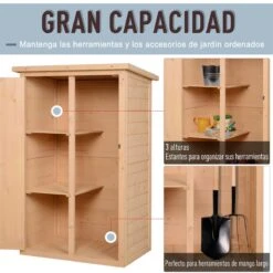 Outsunny Caseta De Jardín De Madera 75x56x115 Cm Armario Cobertizo De Exterior Para Herramientas Con 3 Estantes Interiores Puerta Con Pestillo Y Techo Asfáltico Natural 18 Outsunny Caseta De Jardín De Madera 75x56x115 Cm Armario Cobertizo De Exterior Para Herramientas Con 3 Estantes Interiores Puerta Con Pestillo Y Techo Asfáltico Natural -OUTSUNNY TIENDA d3c0d3984615a7abcc369e09292903d049db3b36 913acc2ad66946c78f87add730e43ff5