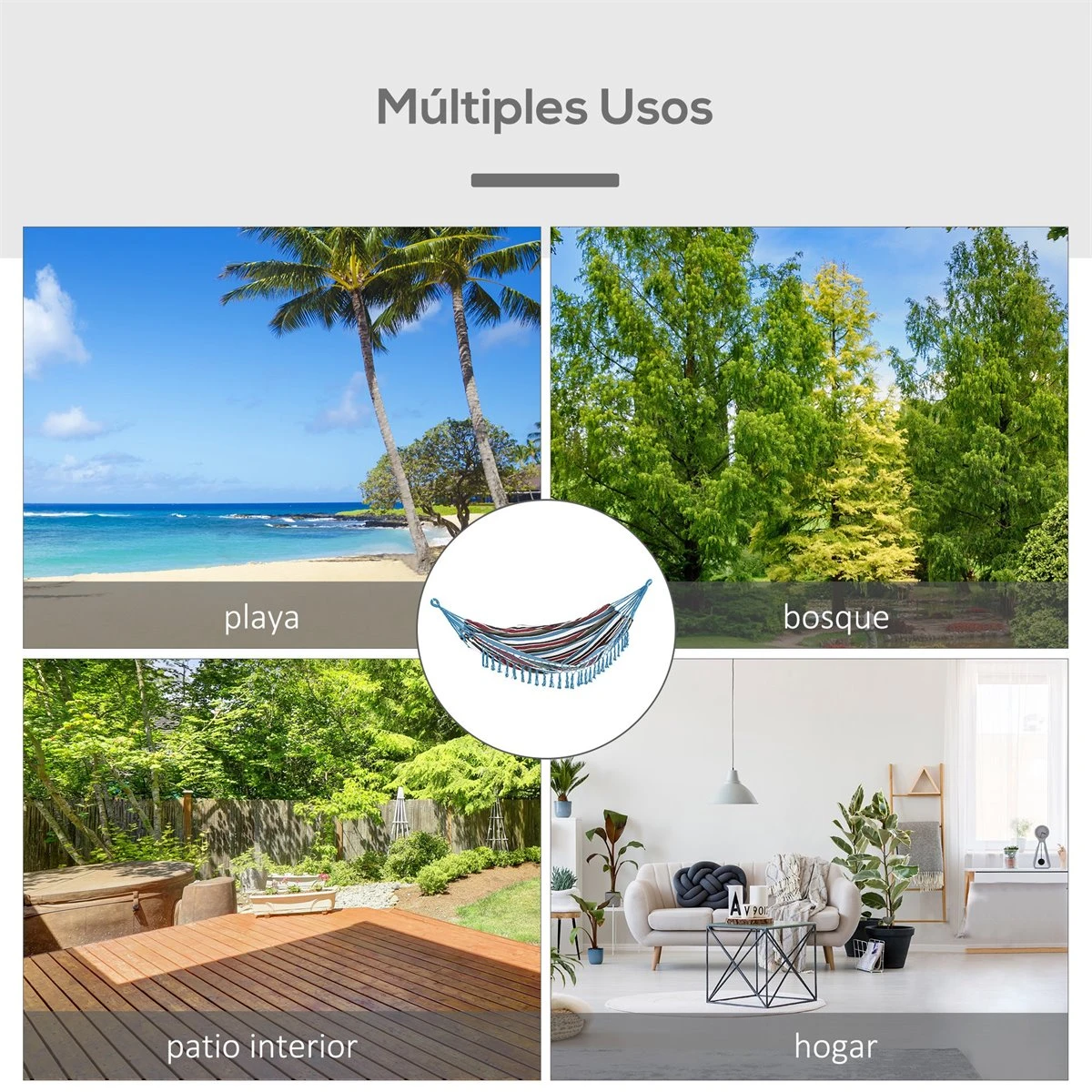 Outsunny Hamaca Doble Portátil De Algodón 285x150 Cm Con Bolsa De Transporte Para Exteriores Patio Jardín Playa Camping Carga 180 Kg Multicolor 9 Outsunny Hamaca Doble Portátil De Algodón 285x150 Cm Con Bolsa De Transporte Para Exteriores Patio Jardín Playa Camping Carga 180 Kg Multicolor - Imagen 7