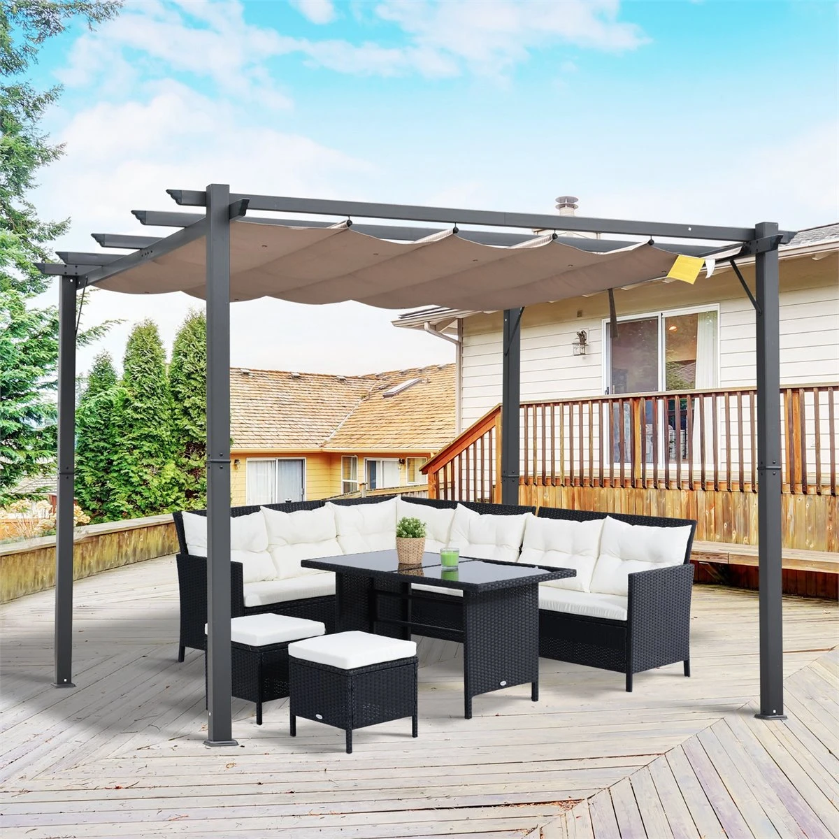 Outsunny Pérgola De Aluminio Gazebo Cenador 3x3m Para Jardín Patio O Terraza Con Techo Retráctil Tela Poliéster Resistente A Agua Y UV 4 Outsunny Pérgola De Aluminio Gazebo Cenador 3x3m Para Jardín Patio O Terraza Con Techo Retráctil Tela Poliéster Resistente A Agua Y UV - Imagen 2