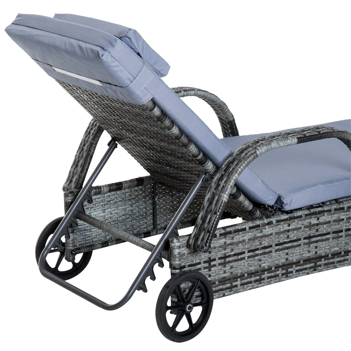 Outsunny Set De 2 Tumbonas Chaise Longue + 1 Mesa De Ratan Para Jardín O Terraza Sillas Con Cojín Y Respaldo Ajustable A 5 Niveles (Gris) 10 Outsunny Set De 2 Tumbonas Chaise Longue + 1 Mesa De Ratan Para Jardín O Terraza Sillas Con Cojín Y Respaldo Ajustable A 5 Niveles (Gris) - Imagen 8