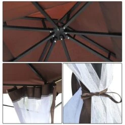 Outsunny Cenador De Jardín 3x3m Pabellón Con Doble Techo Y Mosquiteras Laterales Con Cremallera Buena Ventilación Para Terraza Eventos Fiestas Bodas Marrón Y Blanco -OUTSUNNY TIENDA d61286643abf8208037ad46ca70dfcdc74da1c0e 1480e98c846d4209b02e8395d5840fdb