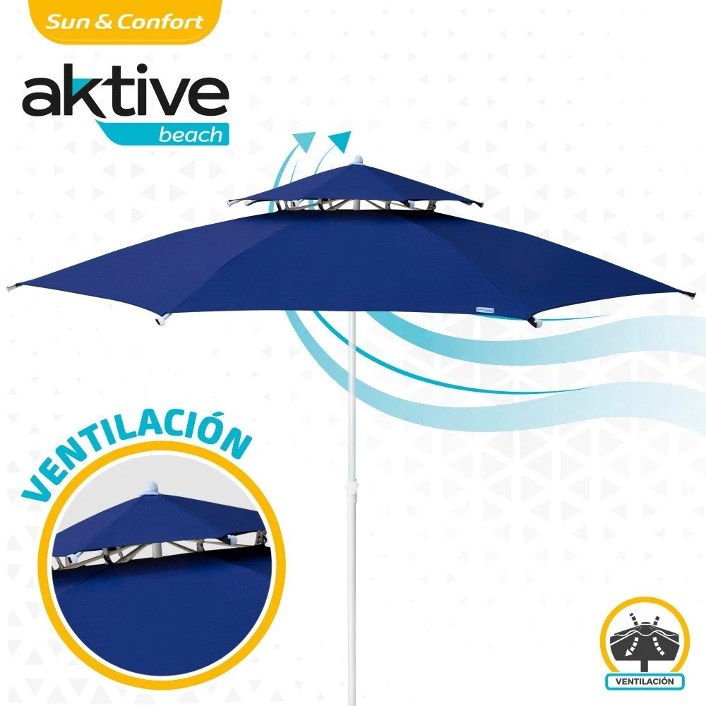 Sombrilla Octogonal 280 Cm Doble Techo Y Protección UV35 + Aktive Beach 7 Sombrilla Octogonal 280 Cm Doble Techo Y Protección UV35 + Aktive Beach - Imagen 5