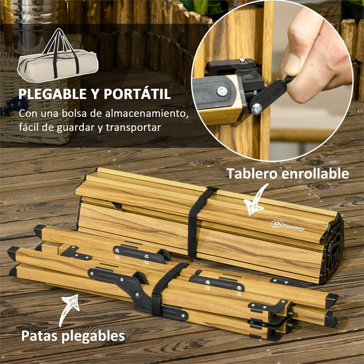 Outsunny Mesa De Camping Plegable De Aluminio 116x60x45 Cm Mesa De Picnic Portátil Con Bolsa De Trasporte Carga 30 Kg Para Jardín Terraza Exterior Natural 6 Outsunny Mesa De Camping Plegable De Aluminio 116x60x45 Cm Mesa De Picnic Portátil Con Bolsa De Trasporte Carga 30 Kg Para Jardín Terraza Exterior Natural - Imagen 4
