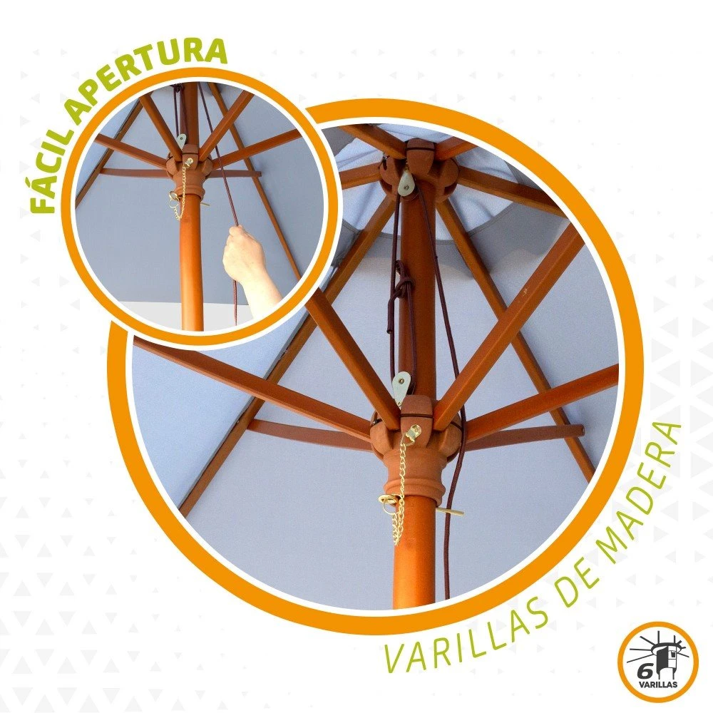 Parasol Hexagonal 300 Cm Color Antracita Mástil Madera Aktive Garden 6 Parasol Hexagonal 300 Cm Color Antracita Mástil Madera Aktive Garden - Imagen 4