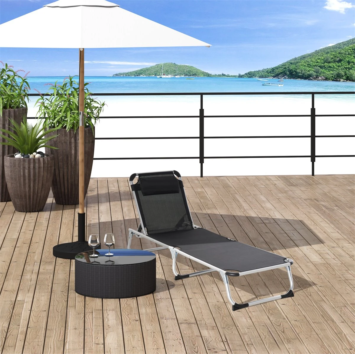 Outsunny Tumbona Plegable Reclinable De Aluminio Con Reposacabezas Extraíble Y Respaldo Transpirable Ajustable En 4 Posiciones Para Jardín Terraza Camping Exterior 170x60x76 Cm Negro 4 Outsunny Tumbona Plegable Reclinable De Aluminio Con Reposacabezas Extraíble Y Respaldo Transpirable Ajustable En 4 Posiciones Para Jardín Terraza Camping Exterior 170x60x76 Cm Negro - Imagen 2