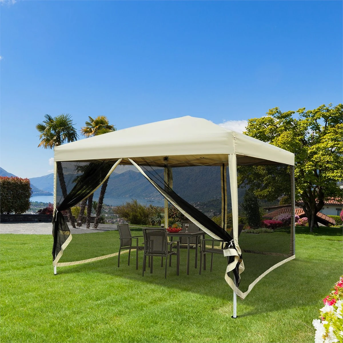 Outsunny Carpa Plegable 3x3 Para Exterior Cenador Portátil De Jardín Con Mosquiteras Bolsa De Transporte Marco De Acero Y Tela Oxford Resistente Para Fiestas Camping Beige 4 Outsunny Carpa Plegable 3x3 Para Exterior Cenador Portátil De Jardín Con Mosquiteras Bolsa De Transporte Marco De Acero Y Tela Oxford Resistente Para Fiestas Camping Beige - Imagen 2