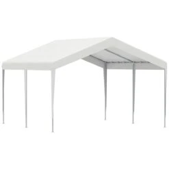 Outsunny Carpa Garaje Para Coche 4x4 M Cochera Portátil Impermeable Pabellón Gazebo De Jardín Patio Exterior Con Accesorios Para Eventos Fiestas Metal Galvanizado Blanco