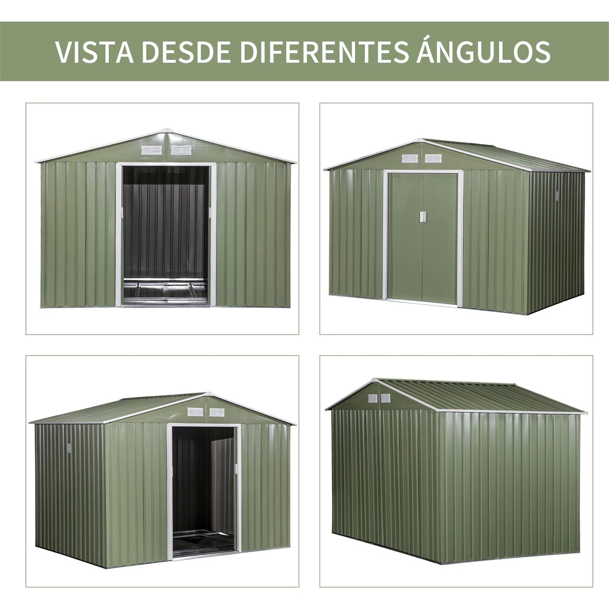 Outsunny Cobertizo De Jardín Exterior 277x195x192 Cm Caseta De Jardín Metálica Para Almacenamiento De Herramientas Con 4 Ventanas 4,83 M² Verde Claro 9 Outsunny Cobertizo De Jardín Exterior 277x195x192 Cm Caseta De Jardín Metálica Para Almacenamiento De Herramientas Con 4 Ventanas 4,83 M² Verde Claro - Imagen 7