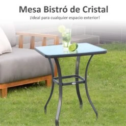 Outsunny Mesa Auxiliar De Cristal Templado Cuadrada Bordes Redondeados Mesita Cafépara Patio Terraza Balcón Negro Y Transparente 68,5x68,5x84 Cm -OUTSUNNY TIENDA de06e7a65f3b5d9106f4e8c0c3730faba1204d46 789d3a362e85486b9f3afde5d29e5516