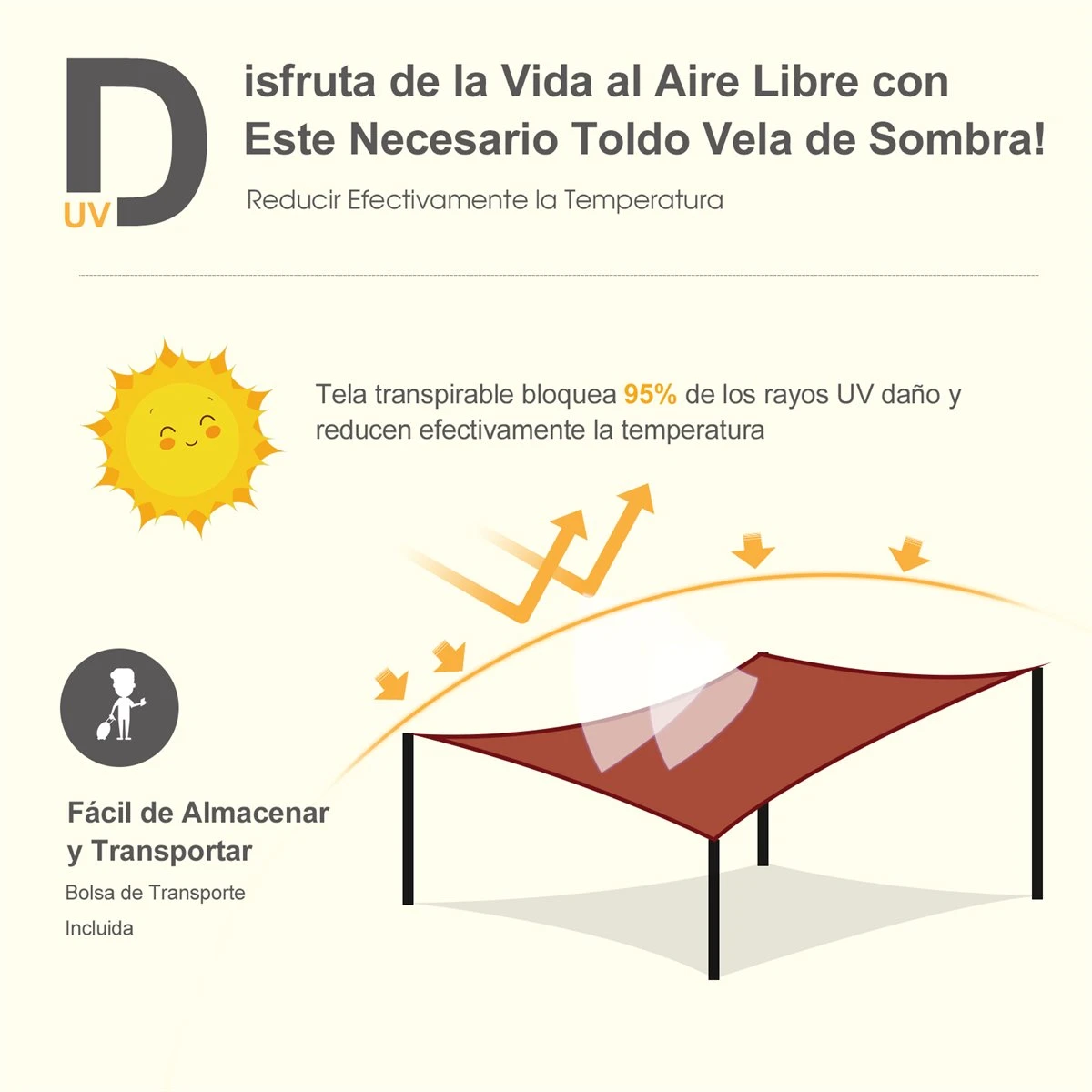Outsunny Toldo Vela Rectángulo 3x4m Vela De Sombra Para Terraza Jardín Camping Resistente Al Agua Protección UV Poliéster Color Oxido Rojo 5 Outsunny Toldo Vela Rectángulo 3x4m Vela De Sombra Para Terraza Jardín Camping Resistente Al Agua Protección UV Poliéster Color Oxido Rojo - Imagen 3