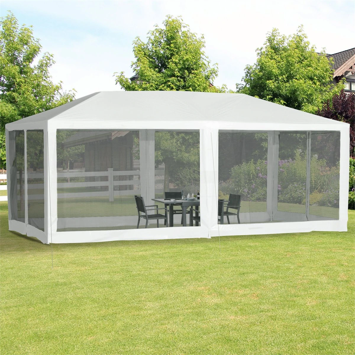 Outsunny Gazebo De Jardín 6x3m Pabellón Con 6 Paredes De Malla Extraíbles Cremallera Y Techo Estilo Catedral Para Fiestas Eventos Reuniones Blanco 4 Outsunny Gazebo De Jardín 6x3m Pabellón Con 6 Paredes De Malla Extraíbles Cremallera Y Techo Estilo Catedral Para Fiestas Eventos Reuniones Blanco - Imagen 2