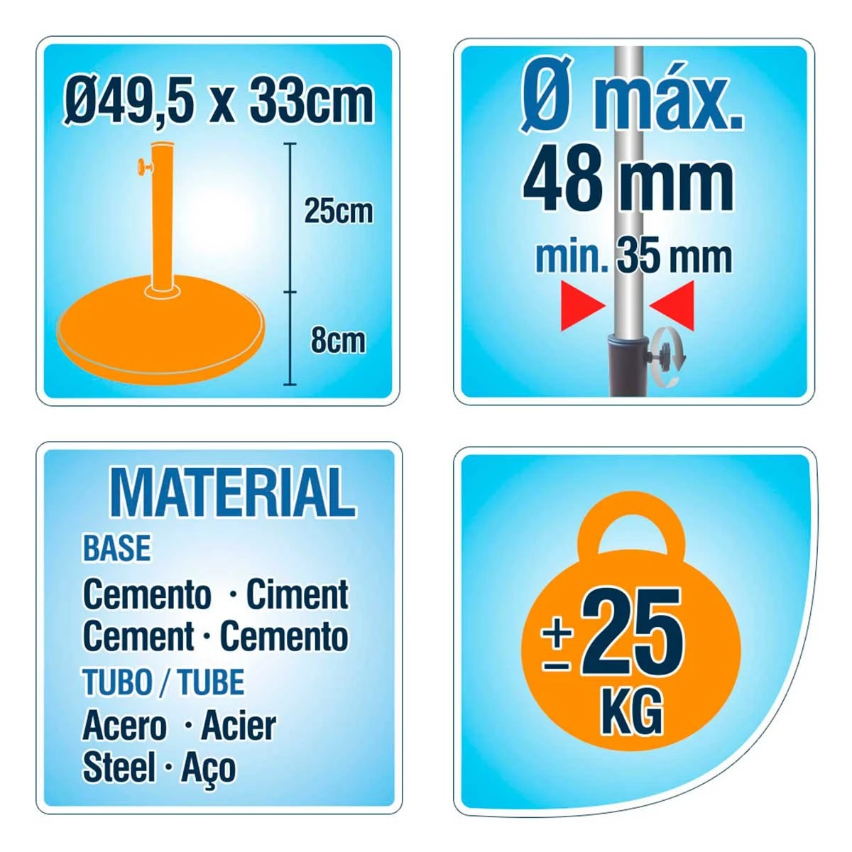 Base Para Sombrilla Aktive 50 X 34 X 50 Cm Cemento Acero 4 Base Para Sombrilla Aktive 50 X 34 X 50 Cm Cemento Acero - Imagen 2