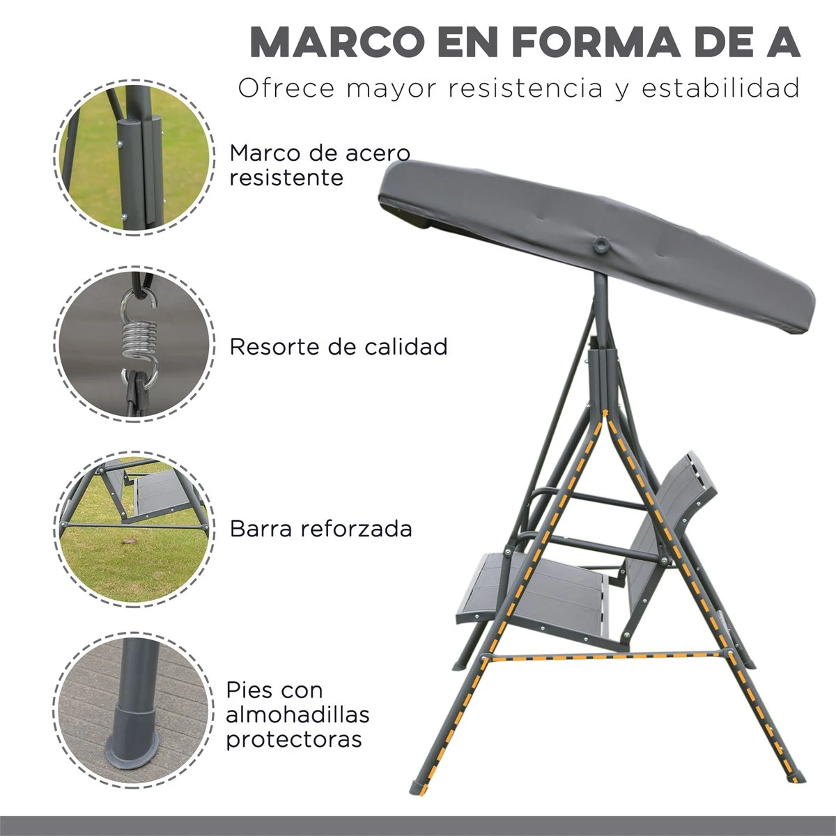 Outsunny Columpio Balancín Jardín De 3 Plazas Con Techo Parasol Ajustable Respaldo Transpirable Y Marco De Acero Para Terraza Balcón Exterior 175x118x159 Cm Gris 6 Outsunny Columpio Balancín Jardín De 3 Plazas Con Techo Parasol Ajustable Respaldo Transpirable Y Marco De Acero Para Terraza Balcón Exterior 175x118x159 Cm Gris - Imagen 4