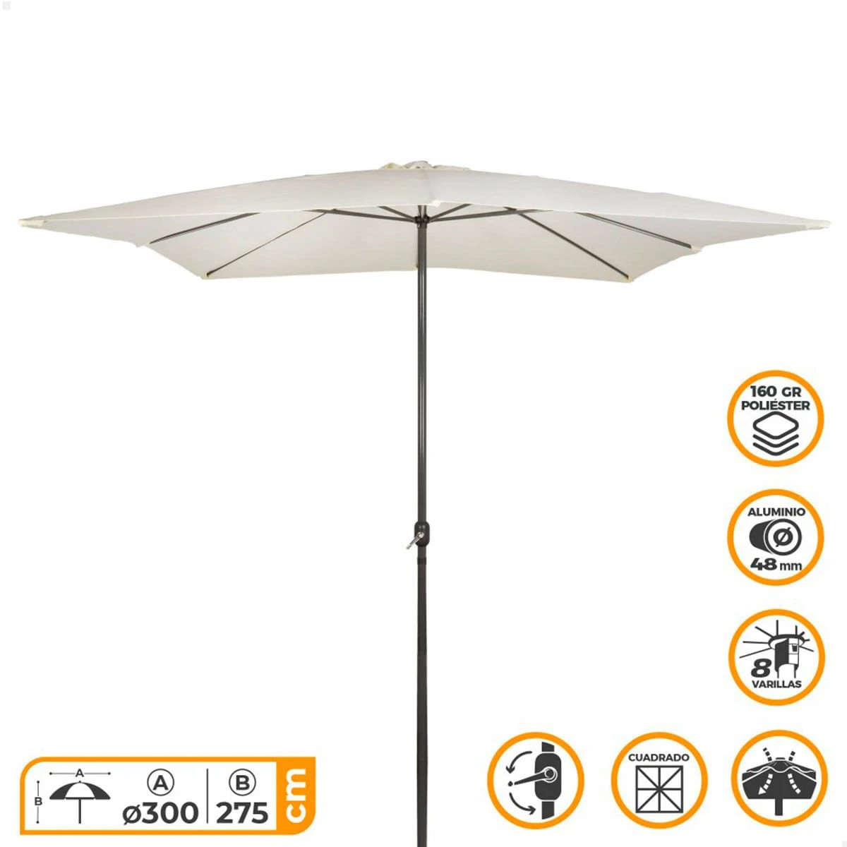 Sombrilla Aktive 300 X 275 X 300 Cm Crema Ø 300 Cm 4 Sombrilla Aktive 300 X 275 X 300 Cm Crema Ø 300 Cm - Imagen 2