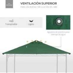 Outsunny Techo De Repuesto 2,98x2,95m Para Cenador De Jardín Cubierta De Repuesto De Gazebo Pabellón Exterior Con 8 Orificios De Drenaje Y Ventilación Verde -OUTSUNNY TIENDA e0bb6ef477767426d2fe8860d09f698068733103 5888503351ef44be9f02c5ea04f121fe