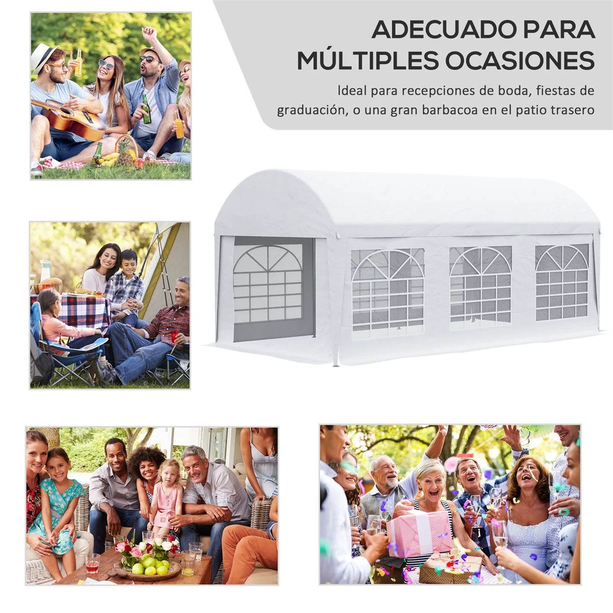 Outsunny Carpa De Jardín 6x3 M Carpa Para Fiestas Cenador Con Paredes Laterales Extraíbles Puerta Con Cremalleras Y 6 Ventanas Protección UV Para Exterior Eventos Bodas Blanco 5 Outsunny Carpa De Jardín 6x3 M Carpa Para Fiestas Cenador Con Paredes Laterales Extraíbles Puerta Con Cremalleras Y 6 Ventanas Protección UV Para Exterior Eventos Bodas Blanco - Imagen 4