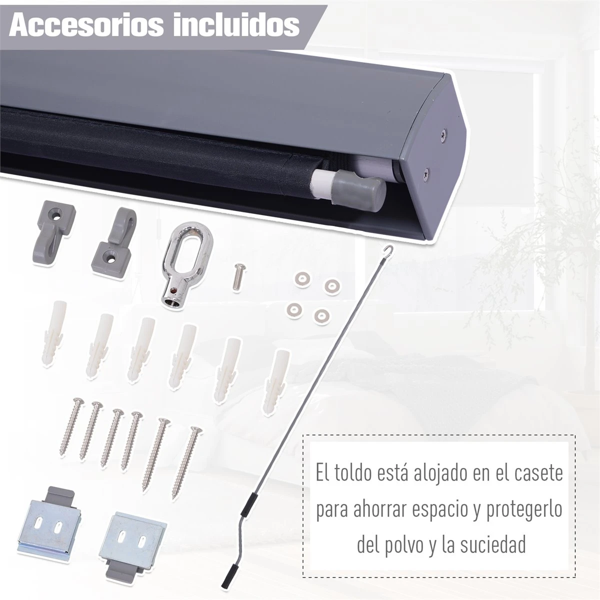 Outsunny Toldo Vertical Enrollable Con Manivela Protección UV Para Interior Y Exterior Balcón Porche Terraza 140x250 Cm Gris 8 Outsunny Toldo Vertical Enrollable Con Manivela Protección UV Para Interior Y Exterior Balcón Porche Terraza 140x250 Cm Gris - Imagen 6