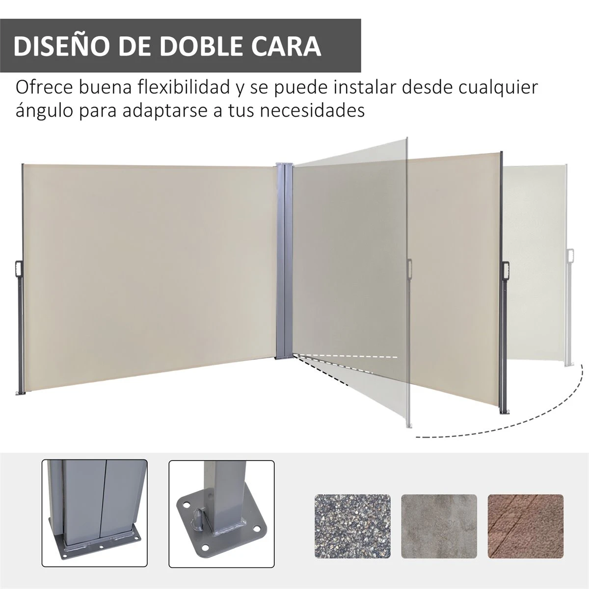 Outsunny Toldo Lateral Retráctil Doble 600x160 Cm Pantalla De Privacidad Extensible Con Ángulo Ajustable Y Protección UV 50+ Para Jardín Balcón Terraza Beige 9 Outsunny Toldo Lateral Retráctil Doble 600x160 Cm Pantalla De Privacidad Extensible Con Ángulo Ajustable Y Protección UV 50+ Para Jardín Balcón Terraza Beige - Imagen 7