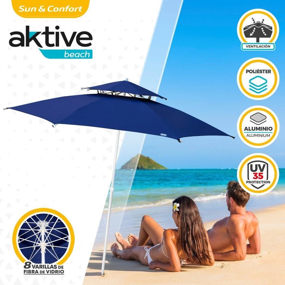 Sombrilla Octogonal 280 Cm Doble Techo Y Protección UV35 + Aktive Beach 4 Sombrilla Octogonal 280 Cm Doble Techo Y Protección UV35 + Aktive Beach - Imagen 2
