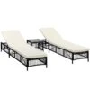 Outsunny Conjunto De 2 Tumbonas De Jardín Exterior Tumbonas De Mimbre Tejido Con Mesa De Tapa De Vidrio Respaldo Reclinable De 5 Posiciones Y Cojines Suaves 196x54x32 Cm Negro