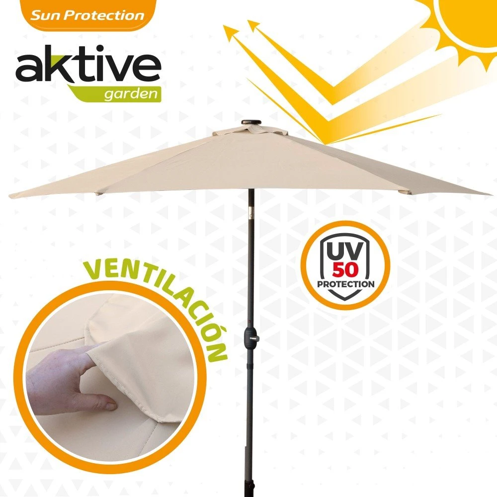 Sombrilla Para Jardín Hexagonal 18 Luces LED Inclinable Aktive 5 Sombrilla Para Jardín Hexagonal 18 Luces LED Inclinable Aktive - Imagen 3