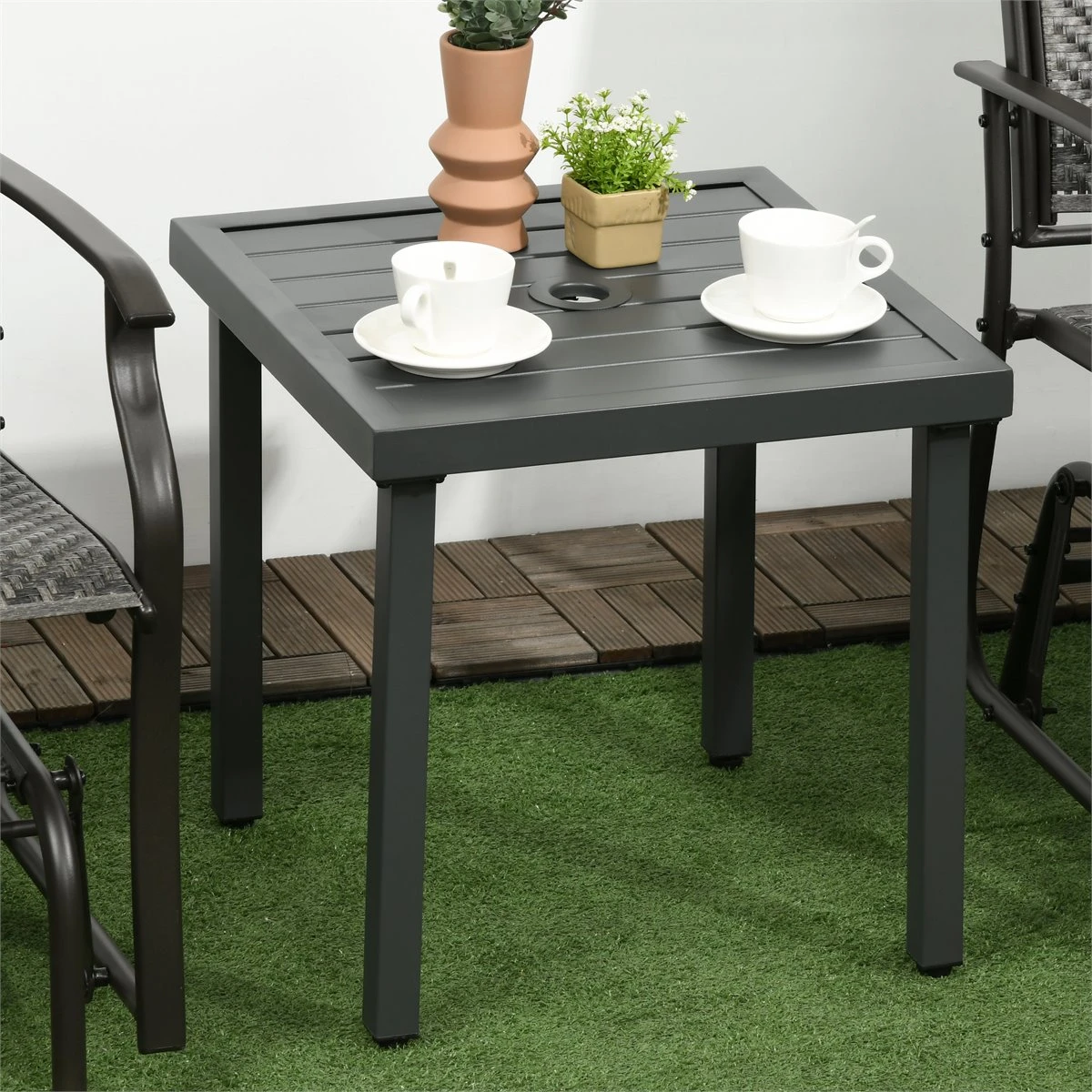 Outsunny Mesa De Jardín Cuadrada Mesa De Centro De Patio Con Orificio Para Sombrillas De Ø45 Mm Mesa Auxiliar Con Marco De Acero 51x51x51 Cm Gris 4 Outsunny Mesa De Jardín Cuadrada Mesa De Centro De Patio Con Orificio Para Sombrillas De Ø45 Mm Mesa Auxiliar Con Marco De Acero 51x51x51 Cm Gris - Imagen 2
