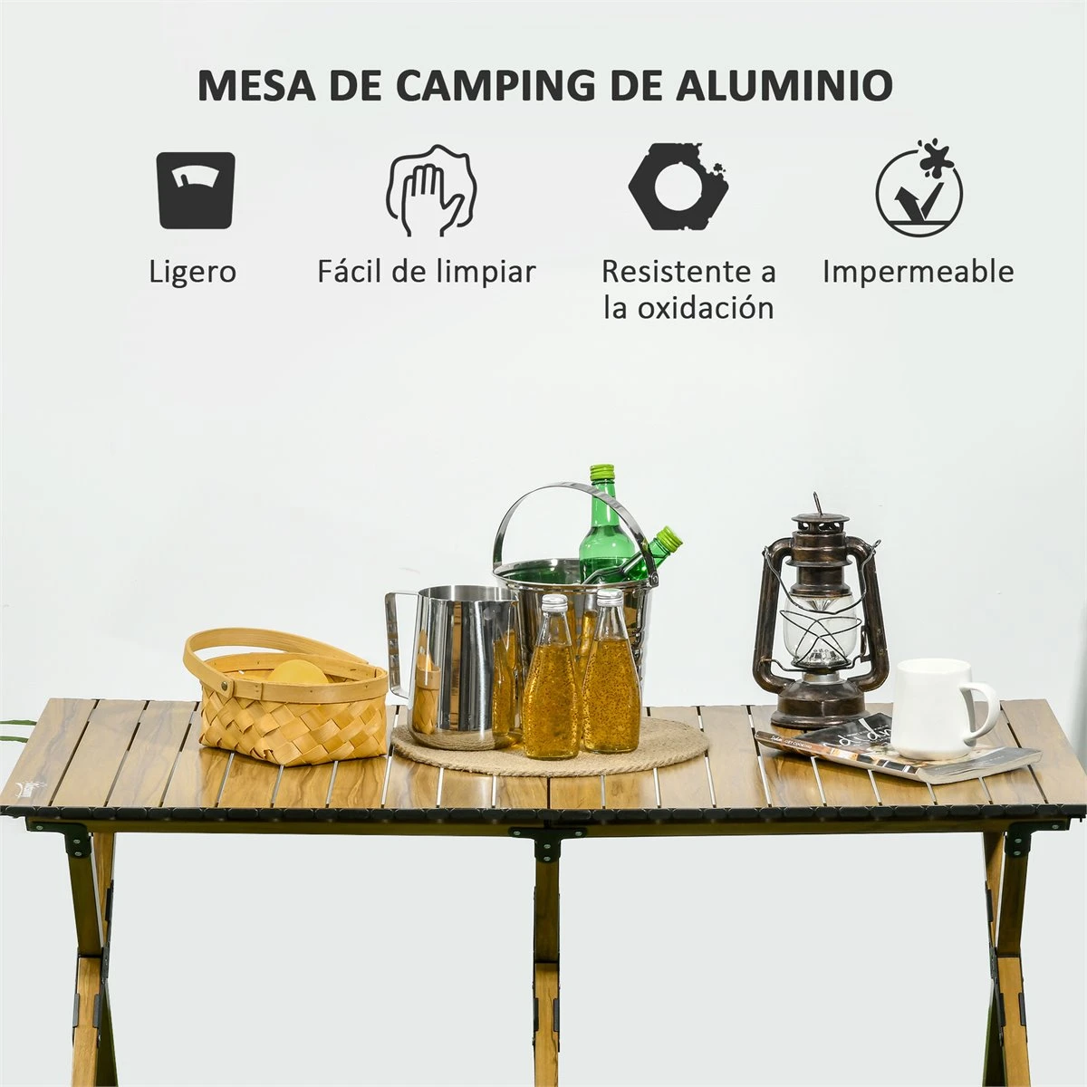 Outsunny Mesa De Camping Plegable De Aluminio 116x60x45 Cm Mesa De Picnic Portátil Con Bolsa De Trasporte Carga 30 Kg Para Jardín Terraza Exterior Natural 7 Outsunny Mesa De Camping Plegable De Aluminio 116x60x45 Cm Mesa De Picnic Portátil Con Bolsa De Trasporte Carga 30 Kg Para Jardín Terraza Exterior Natural - Imagen 5